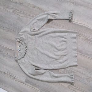 Boden gray ruffle wool and cotton sweater size 4 long sleeve crew neck f…